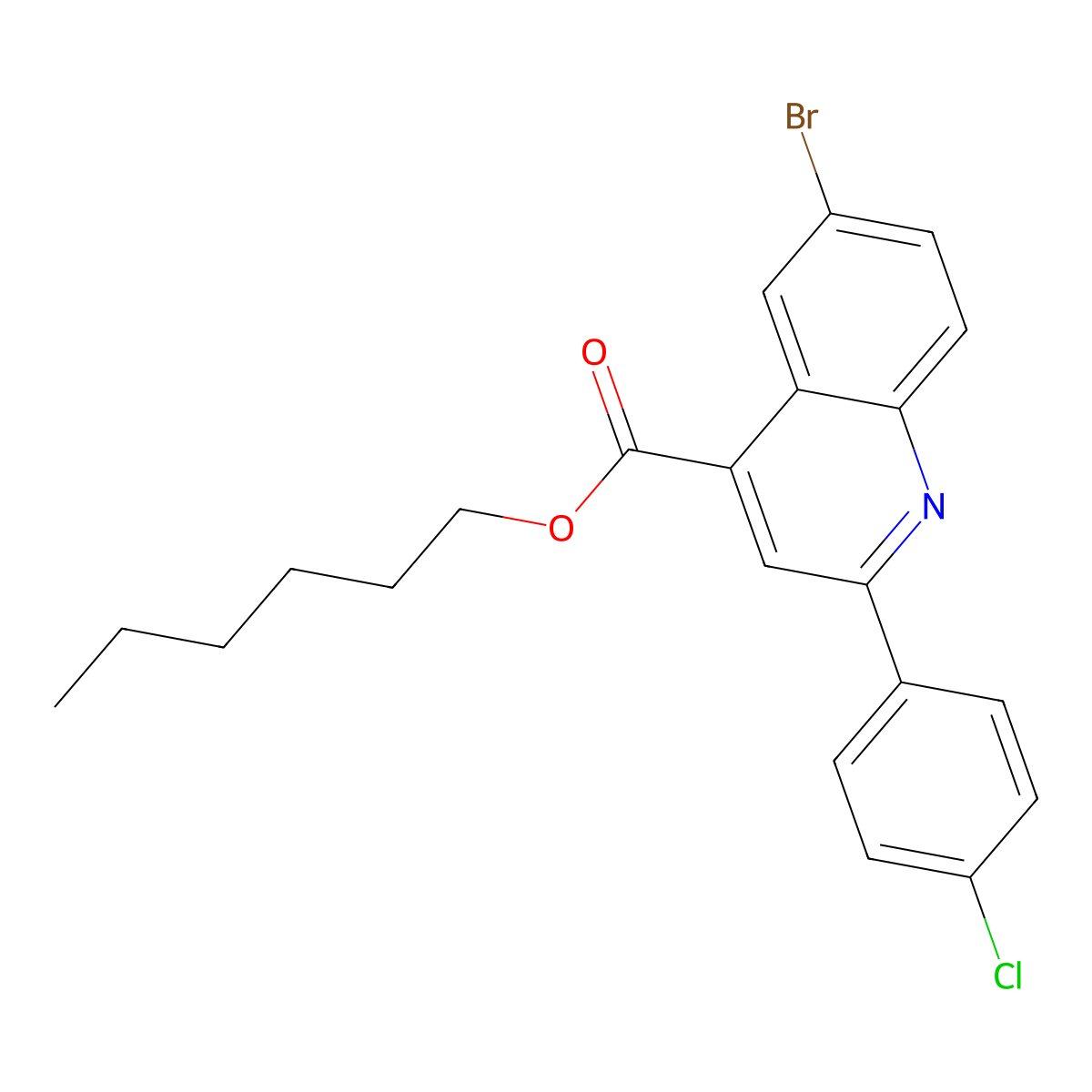 Hexyl 6-bromo-2-(4-chlorophenyl)-4-quinolinecarboxylate molecular structure, CAS 355419-75-9