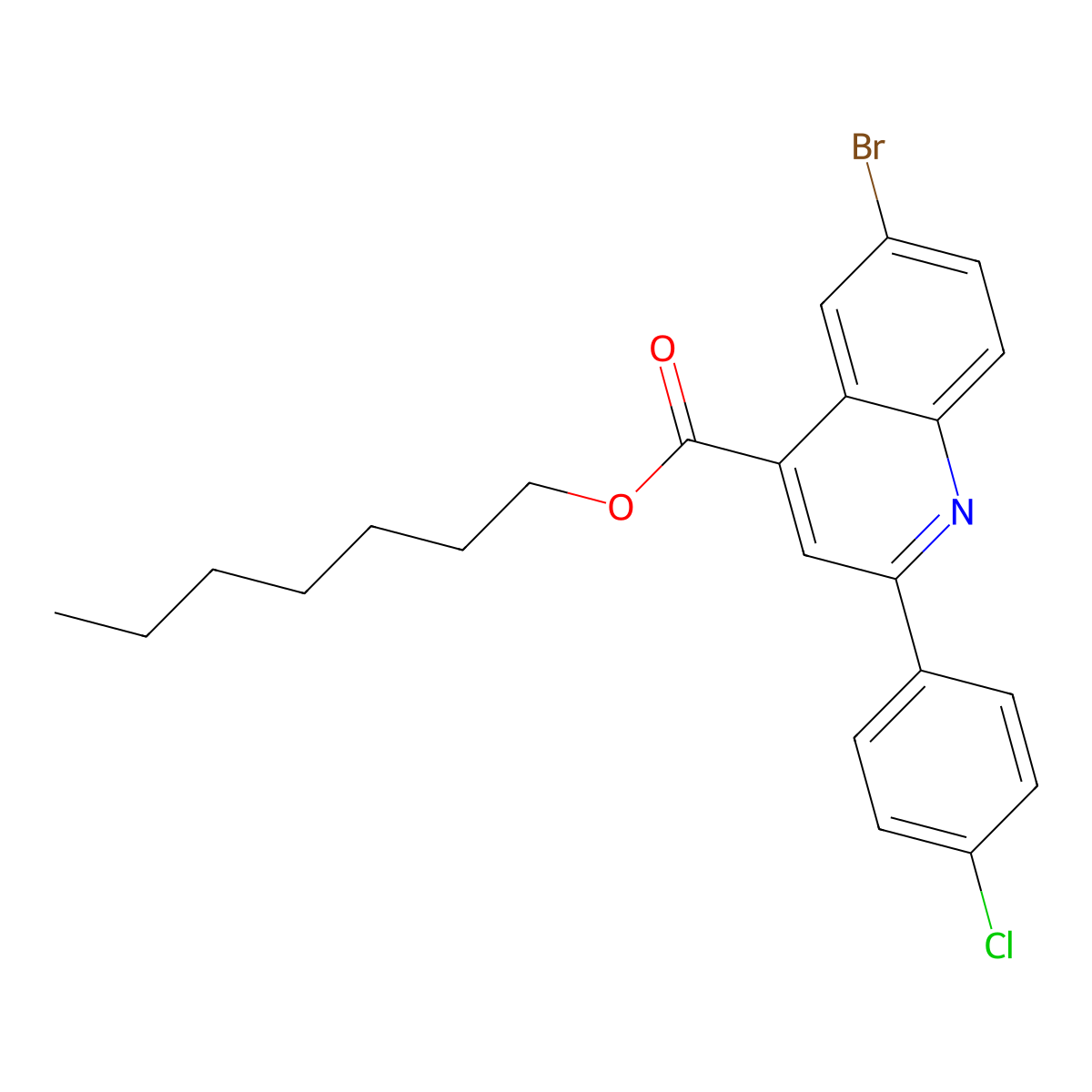 Heptyl 6-bromo-2-(4-chlorophenyl)-4-quinolinecarboxylate molecular structure, CAS 355419-76-0