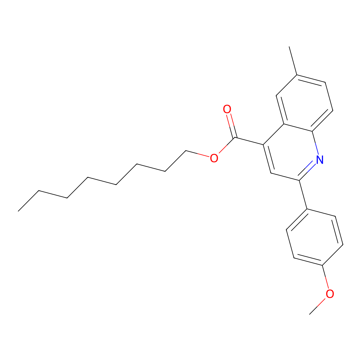 Octyl 2-(4-methoxyphenyl)-6-methyl-4-quinolinecarboxylate molecular structure, CAS 355419-79-3