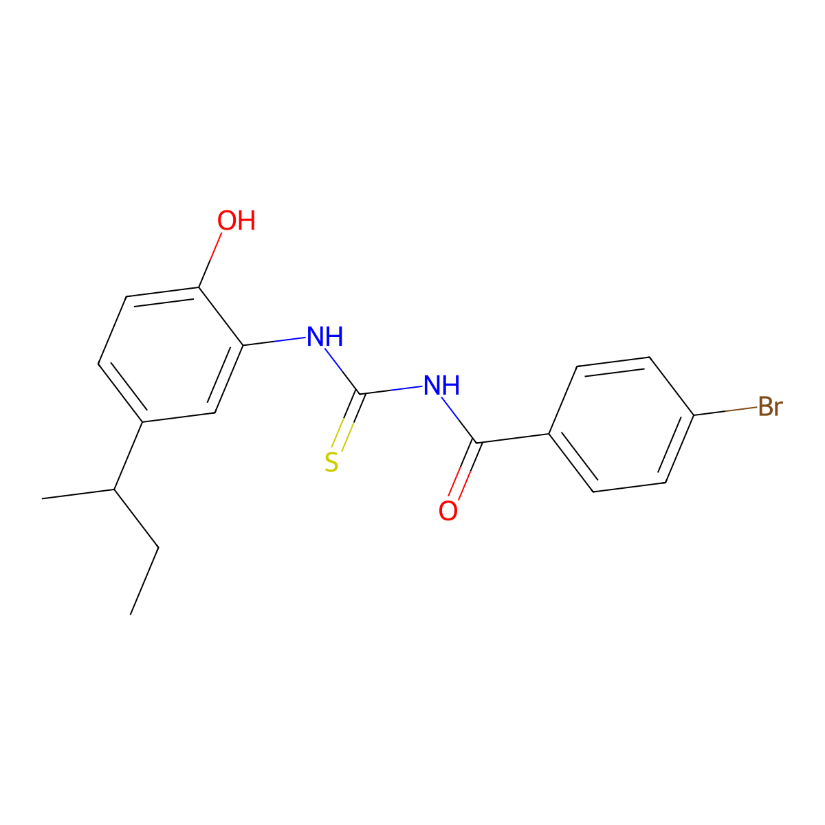4-bromo-N-[(5-butan-2-yl-2-hydroxyphenyl)carbamothioyl]benzamide molecular structure, CAS 355420-26-7