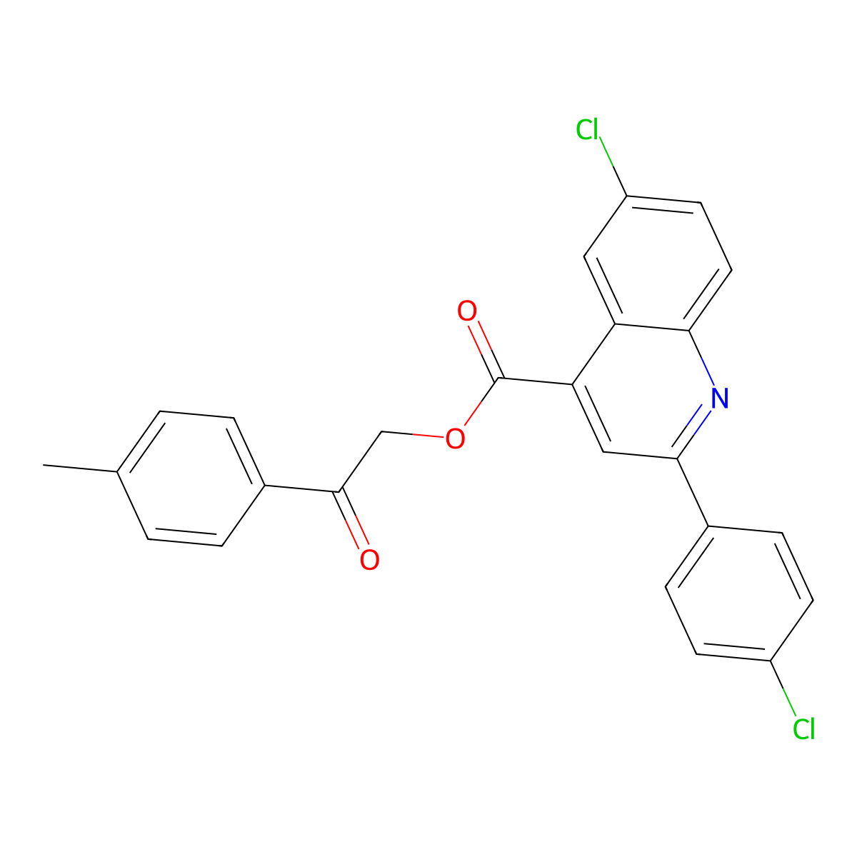 2-(4-Methylphenyl)-2-oxoethyl 6-chloro-2-(4-chlorophenyl)-4-quinolinecarboxylate molecular structure, CAS 355420-55-2