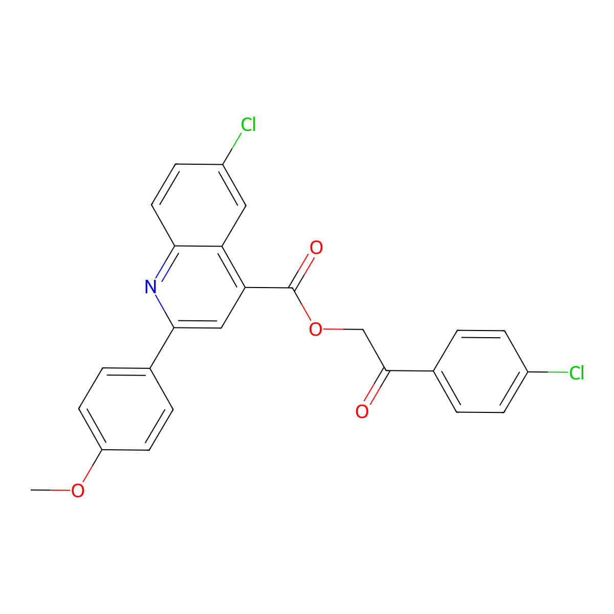 2-(4-Chlorophenyl)-2-oxoethyl 6-chloro-2-(4-methoxyphenyl)quinoline-4-carboxylate molecular structure, CAS 355420-72-3