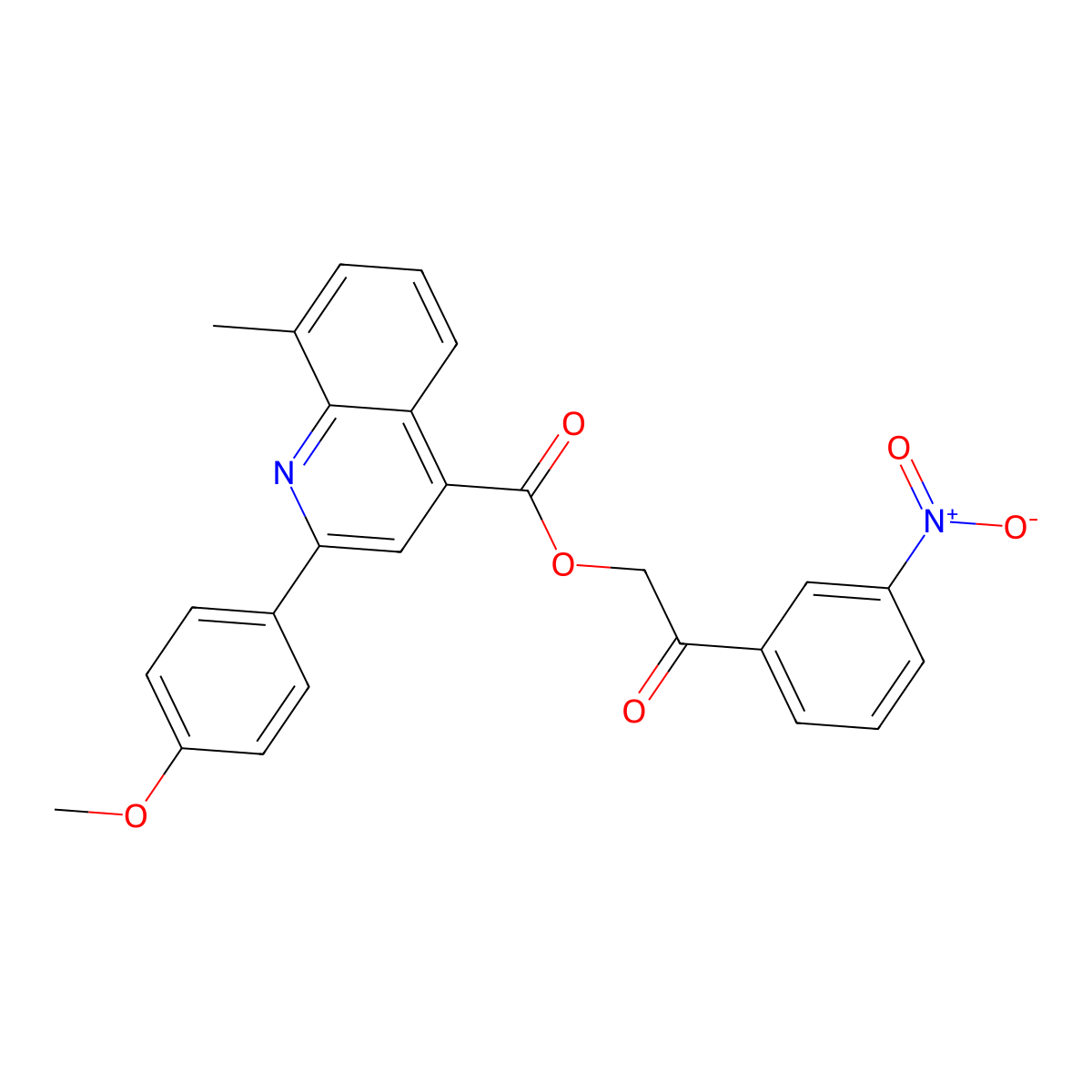 2-(3-Nitrophenyl)-2-oxoethyl 2-(4-methoxyphenyl)-8-methyl-4-quinolinecarboxylate molecular structure, CAS 355420-80-3