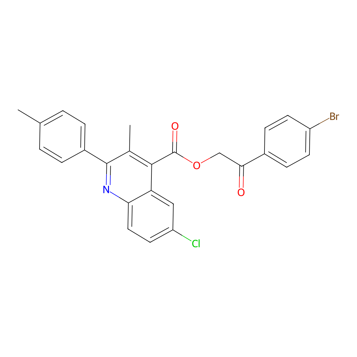 2-(4-Bromophenyl)-2-oxoethyl 6-CL-3-ME-2-(4-methylphenyl)-4-quinolinecarboxylate molecular structure, CAS 355420-86-9
