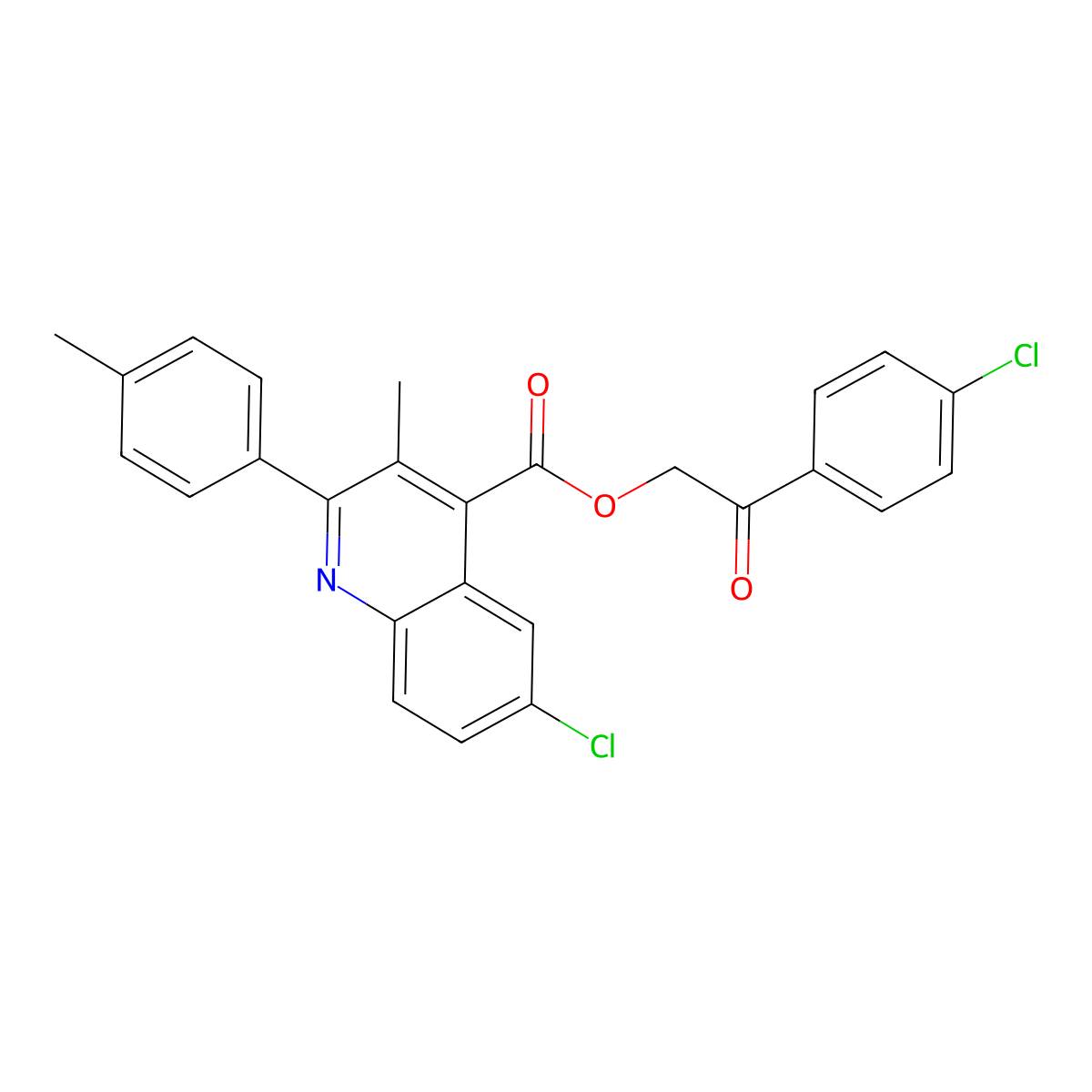 2-(4-Chlorophenyl)-2-oxoethyl 6-chloro-3-methyl-2-(4-methylphenyl)quinoline-4-carboxylate molecular structure, CAS 355420-87-0