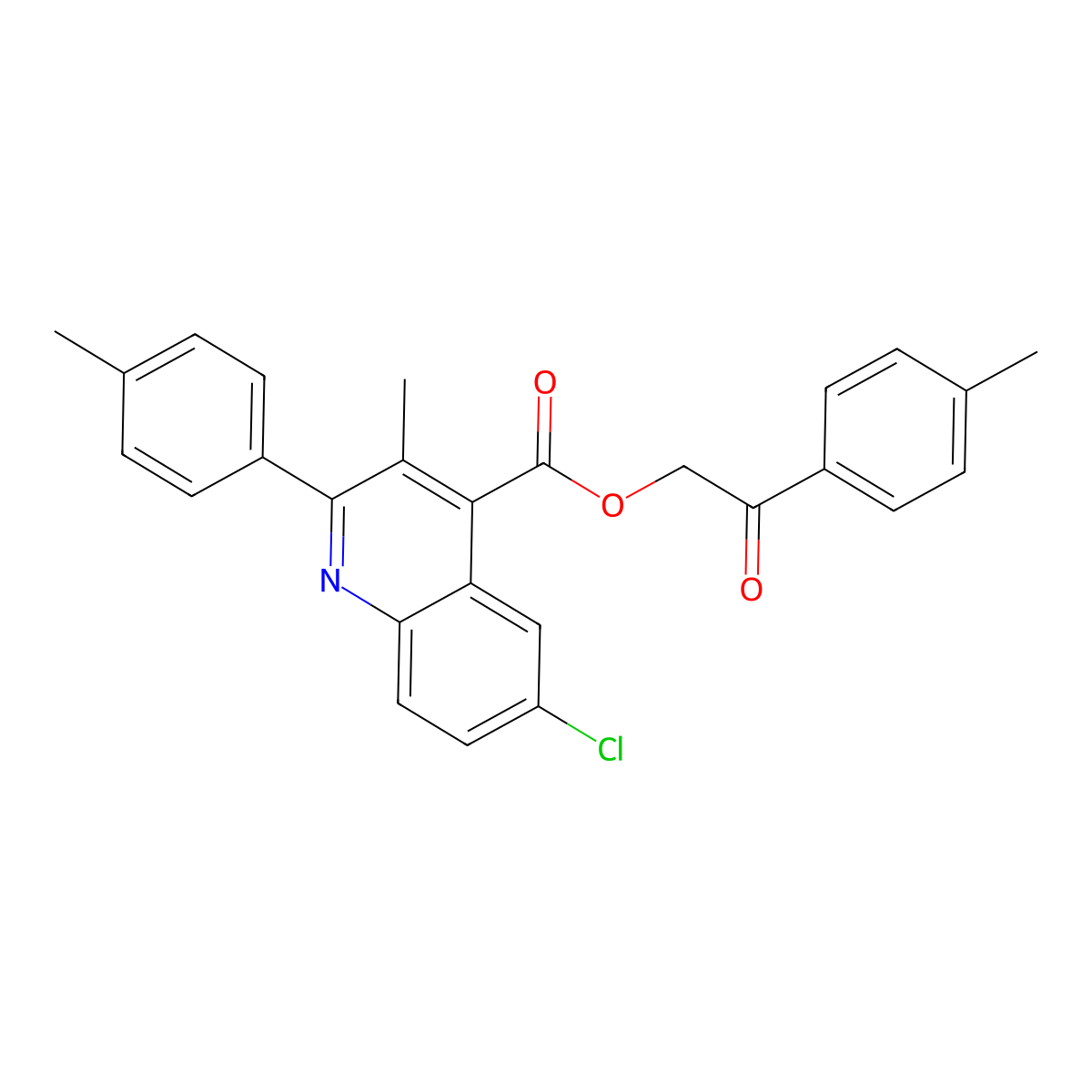 2-(4-Methyl-PH)-2-oxoethyl 6-CL-3-ME-2-(4-methylphenyl)-4-quinolinecarboxylate molecular structure, CAS 355420-89-2