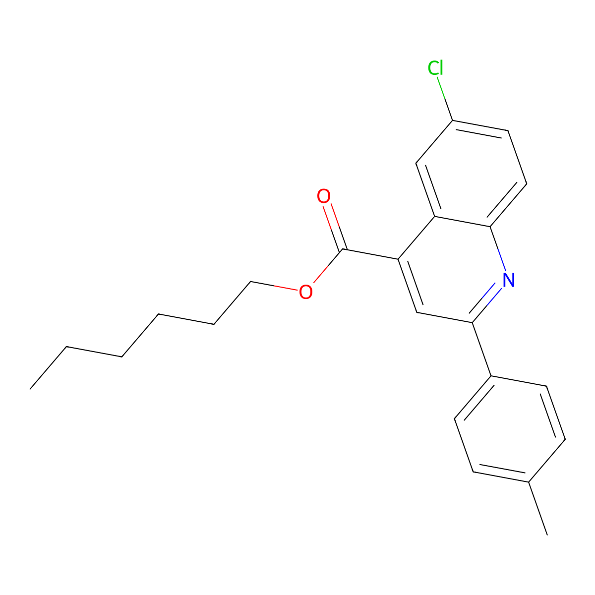 Hexyl 6-chloro-2-(4-methylphenyl)-4-quinolinecarboxylate molecular structure, CAS 355421-11-3