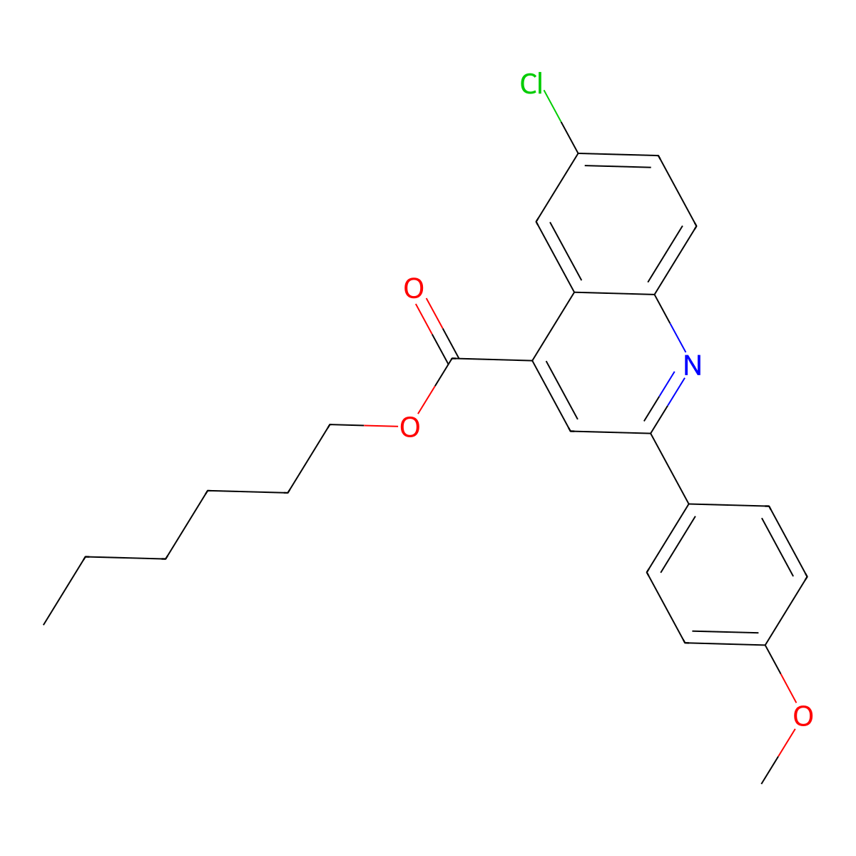Hexyl 6-chloro-2-(4-methoxyphenyl)-4-quinolinecarboxylate molecular structure, CAS 355421-22-6