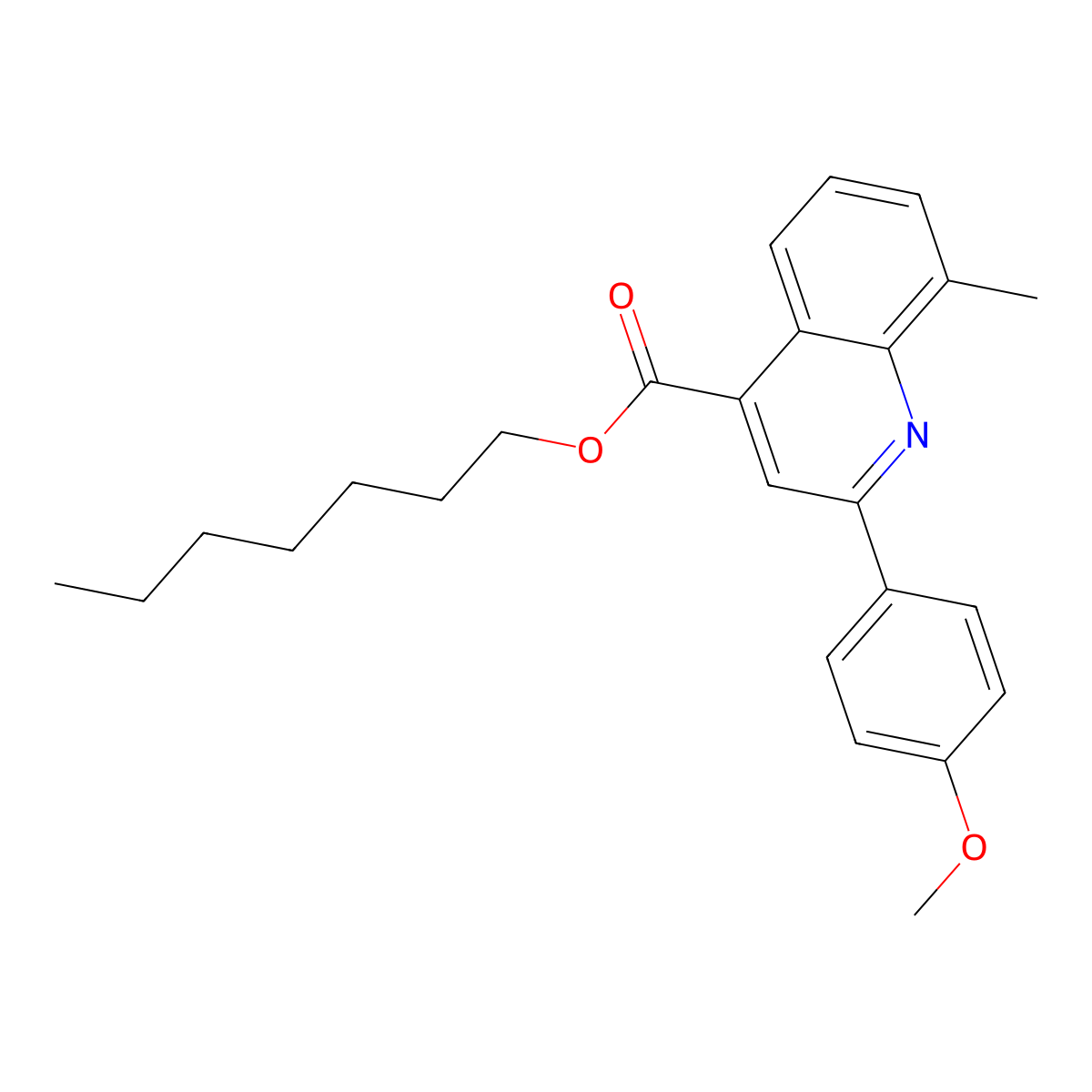 Heptyl 2-(4-methoxyphenyl)-8-methylquinoline-4-carboxylate molecular structure, CAS 355421-26-0