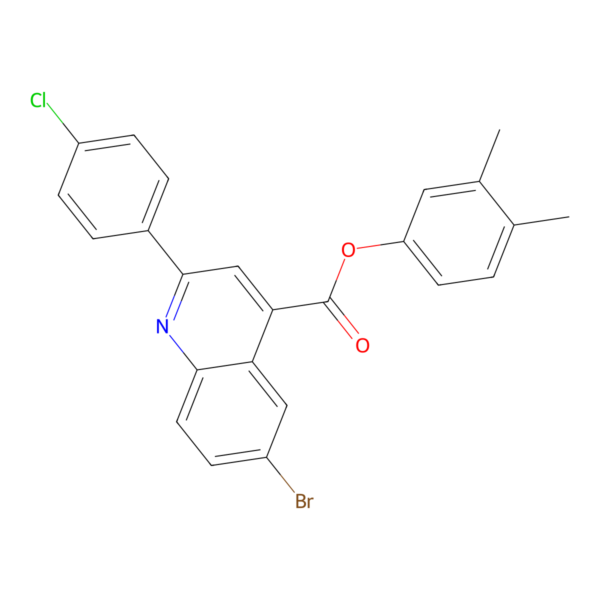 3,4-Dimethylphenyl 6-bromo-2-(4-chlorophenyl)-4-quinolinecarboxylate molecular structure, CAS 355421-72-6