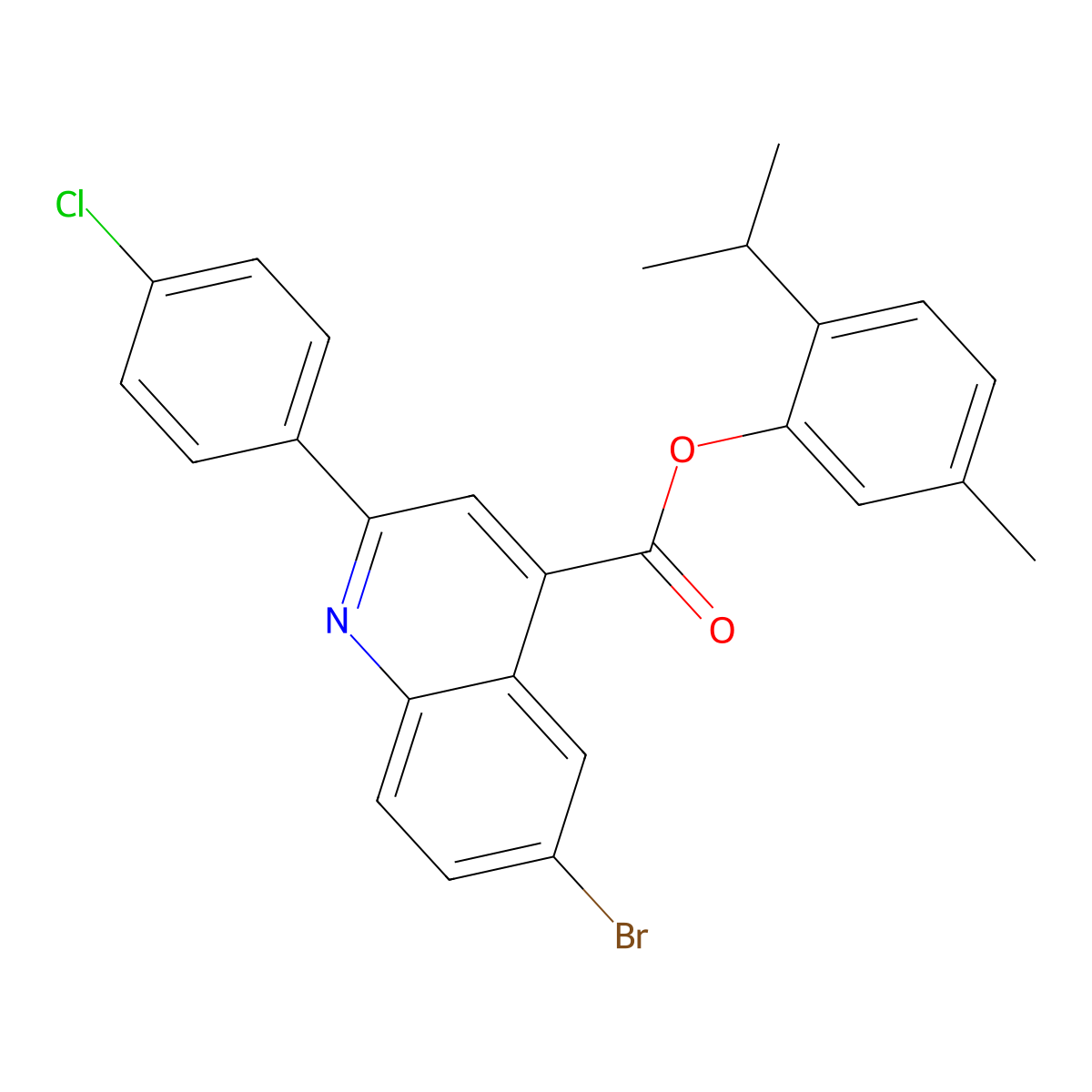 2-Isopropyl-5-methylphenyl 6-bromo-2-(4-chlorophenyl)-4-quinolinecarboxylate molecular structure, CAS 355421-79-3