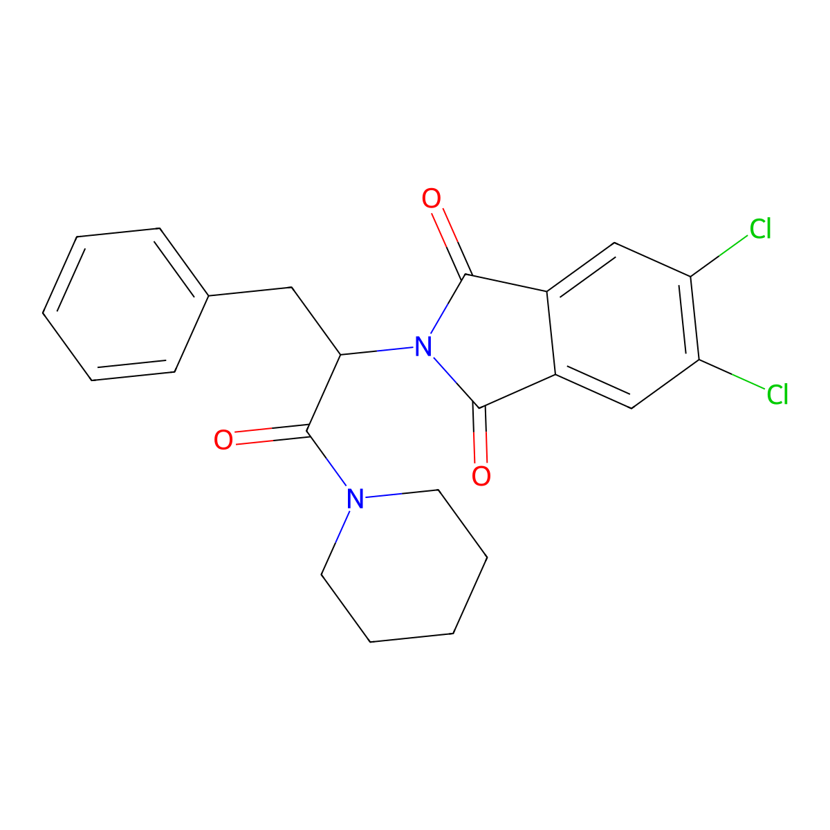 5,6-Dichloro-2-(1-oxo-3-phenyl-1-piperidin-1-ylpropan-2-yl)isoindole-1,3-dione molecular structure, CAS 355422-36-5