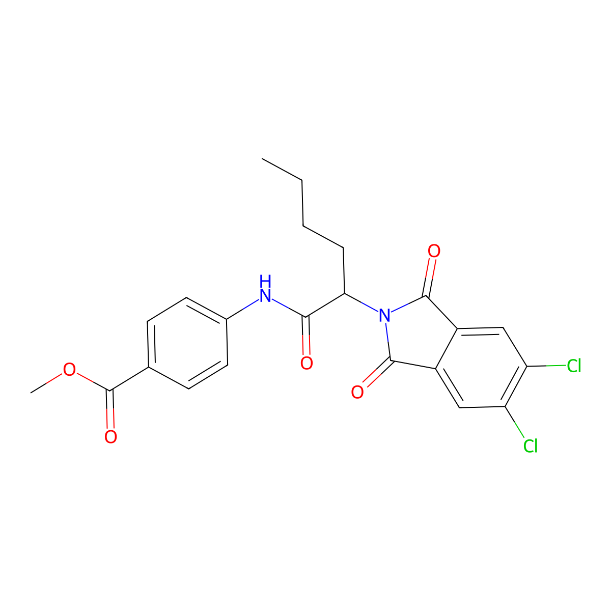 methyl 4-{[2-(5,6-dichloro-1,3-dioxo-1,3-dihydro-2H-isoindol-2-yl)hexanoyl]amino}benzoate molecular structure, CAS 355422-60-5