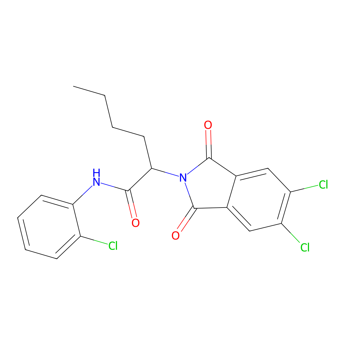 N-(2-chlorophenyl)-2-(5,6-dichloro-1,3-dioxoisoindol-2-yl)hexanamide molecular structure, CAS 355422-64-9