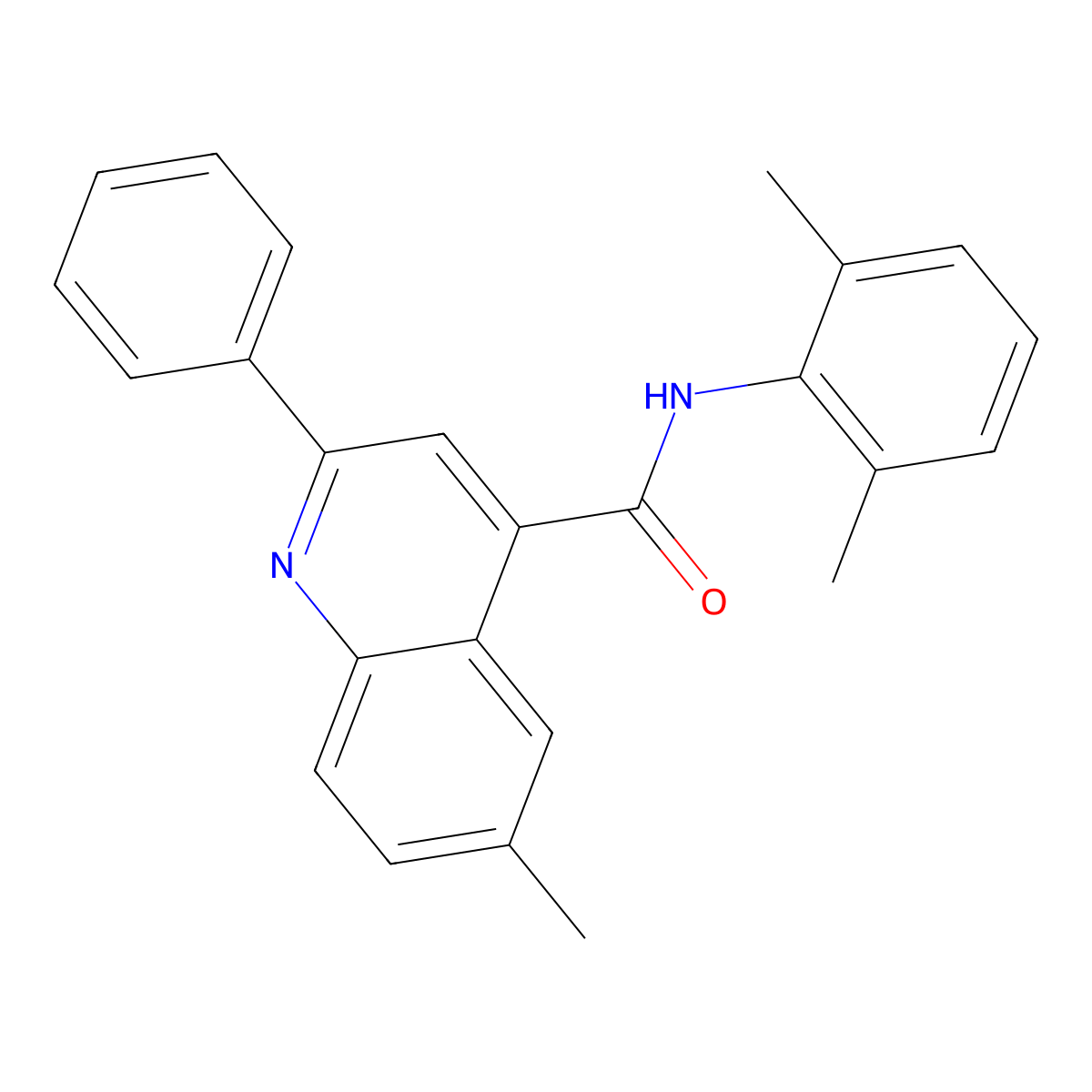 N-(2,6-dimethylphenyl)-6-methyl-2-phenylquinoline-4-carboxamide molecular structure, CAS 355422-70-7