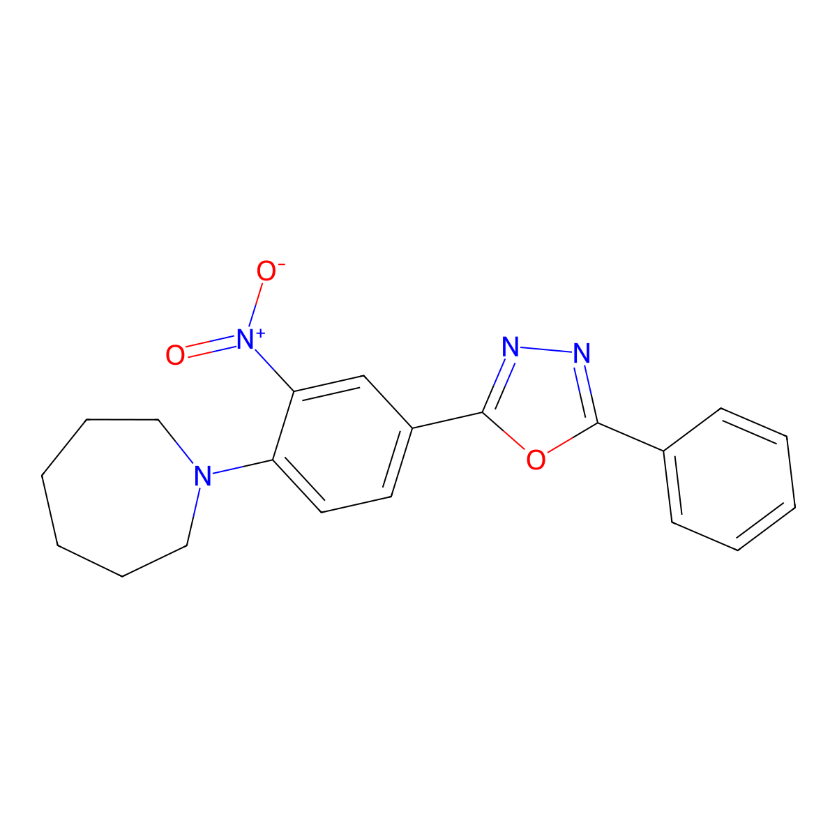 2-[4-(Azepan-1-yl)-3-nitrophenyl]-5-phenyl-1,3,4-oxadiazole molecular structure, CAS 355426-11-8