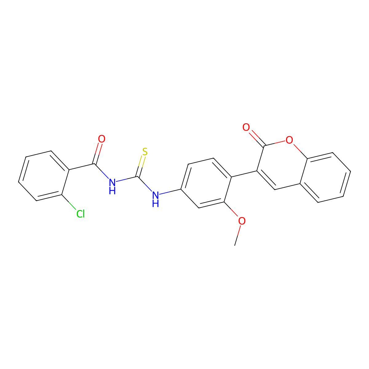 2-chloro-N-[[3-methoxy-4-(2-oxochromen-3-yl)phenyl]carbamothioyl]benzamide molecular structure, CAS 355428-58-9