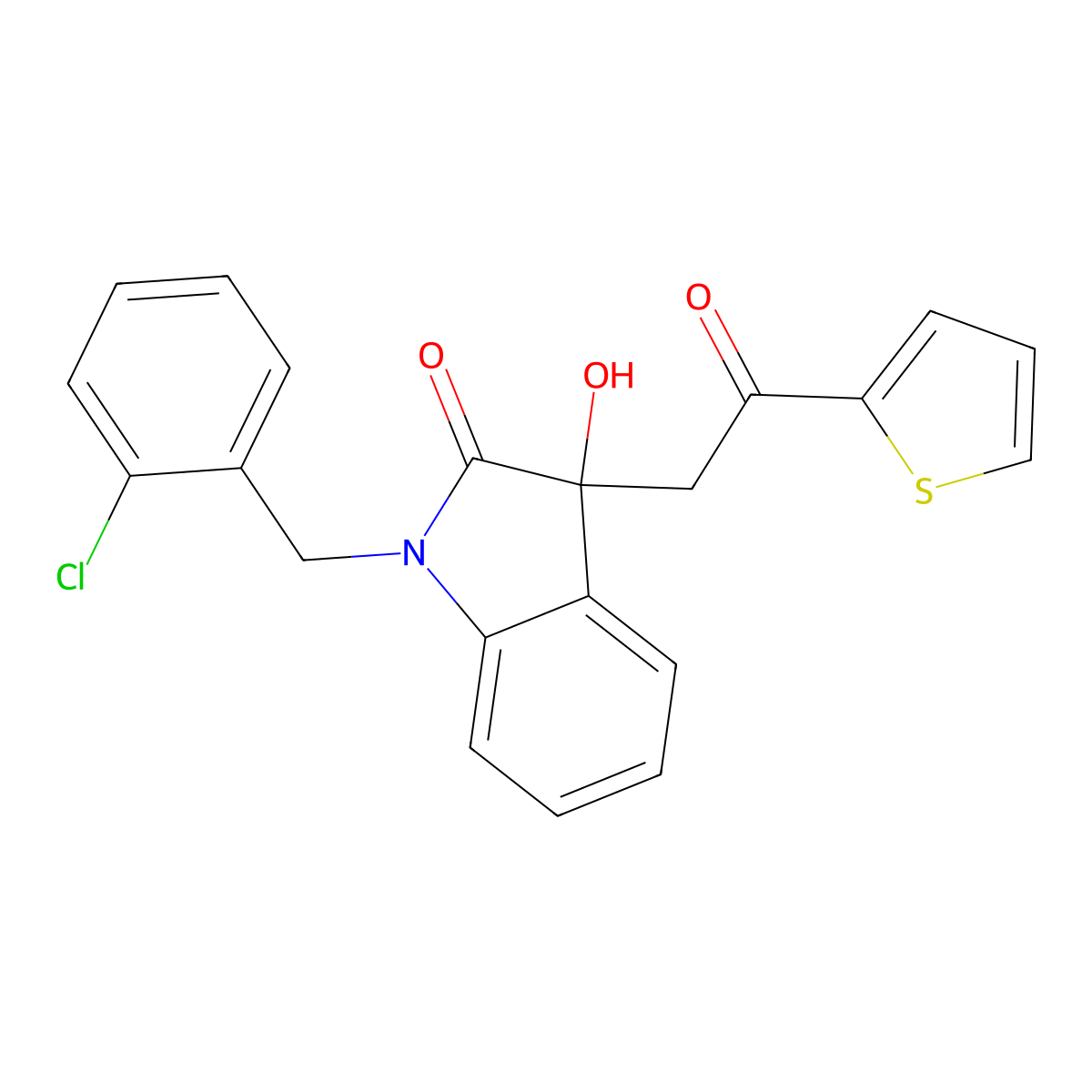 1-(2-chlorobenzyl)-3-hydroxy-3-[2-oxo-2-(2-thienyl)ethyl]-1,3-dihydro-2H-indol-2-one molecular structure, CAS 355428-91-0