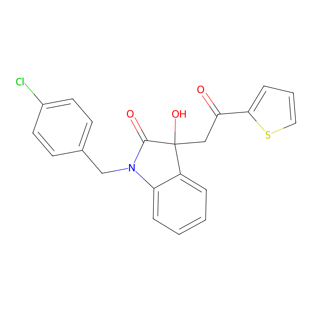 1-[(4-Chlorophenyl)methyl]-3-hydroxy-3-(2-oxo-2-thiophen-2-ylethyl)indol-2-one molecular structure, CAS 355428-98-7