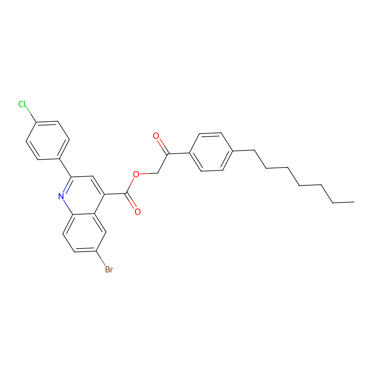 2-(4-Heptylphenyl)-2-oxoethyl 6-bromo-2-(4-chlorophenyl)-4-quinolinecarboxylate molecular structure, CAS 355429-31-1