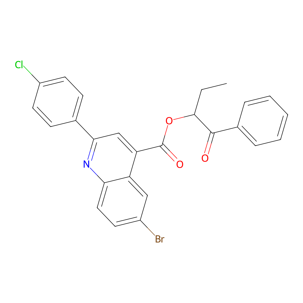 1-Oxo-1-phenylbutan-2-yl 6-bromo-2-(4-chlorophenyl)quinoline-4-carboxylate molecular structure, CAS 355429-41-3