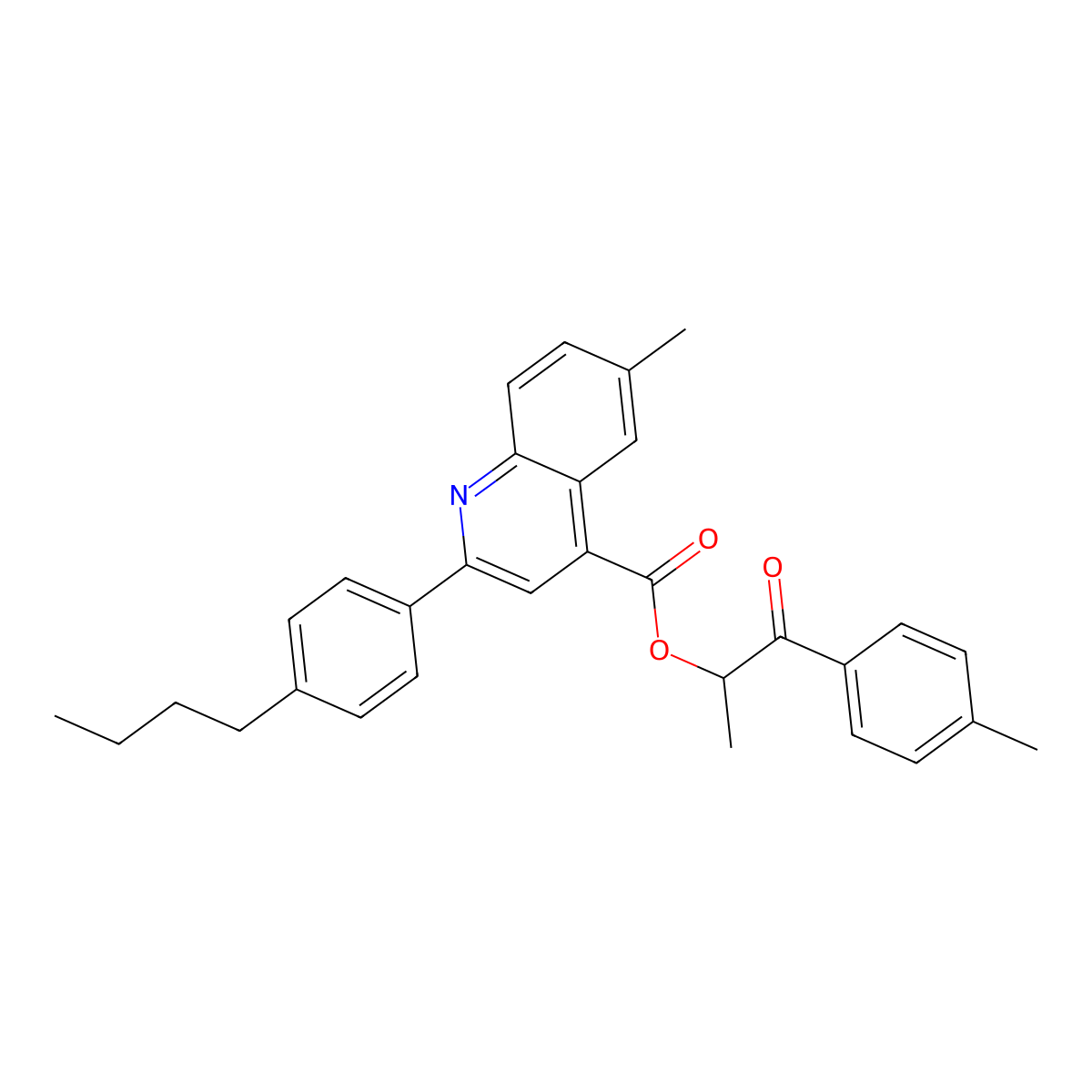1-Methyl-2-(4-methylphenyl)-2-oxoethyl 2-(4-butylphenyl)-6-methyl-4-quinolinecarboxylate molecular structure, CAS 355429-74-2