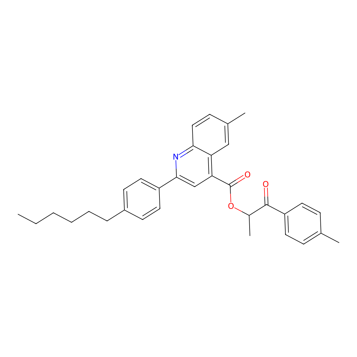 1-Methyl-2-(4-methylphenyl)-2-oxoethyl 2-(4-hexylphenyl)-6-methyl-4-quinolinecarboxylate molecular structure, CAS 355429-75-3