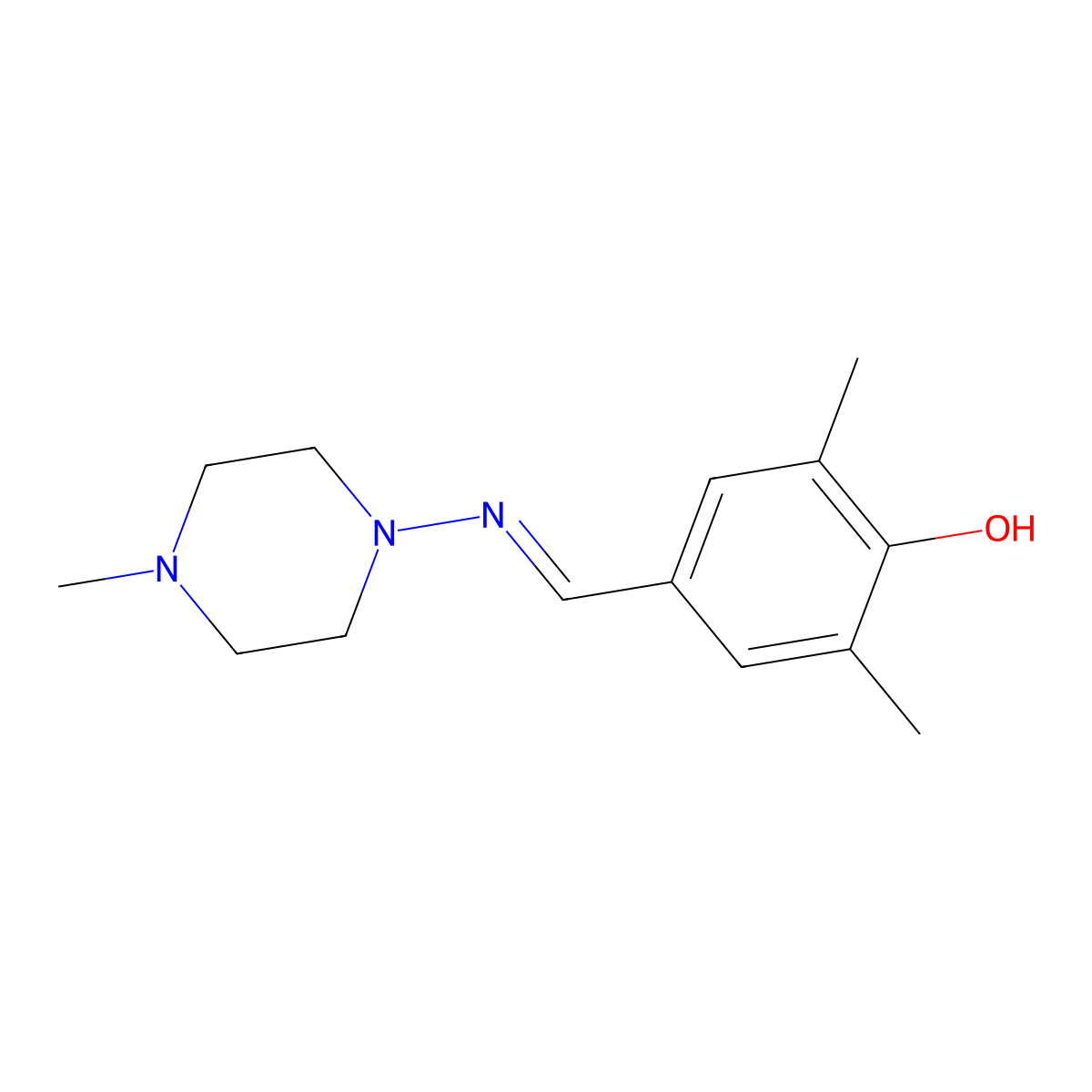 2,6-Dimethyl-4-[[(4-methyl-1-piperazinyl)imino]methyl]phenol molecular structure, CAS 355430-57-8