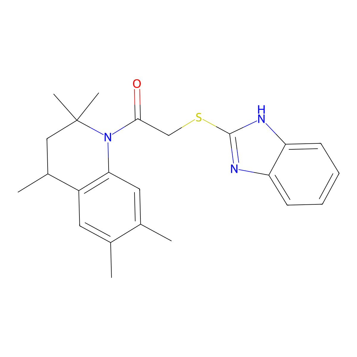 2-(1H-benzimidazol-2-ylsulfanyl)-1-(2,2,4,6,7-pentamethyl-3,4-dihydroquinolin-1-yl)ethanone molecular structure, CAS 355430-63-6