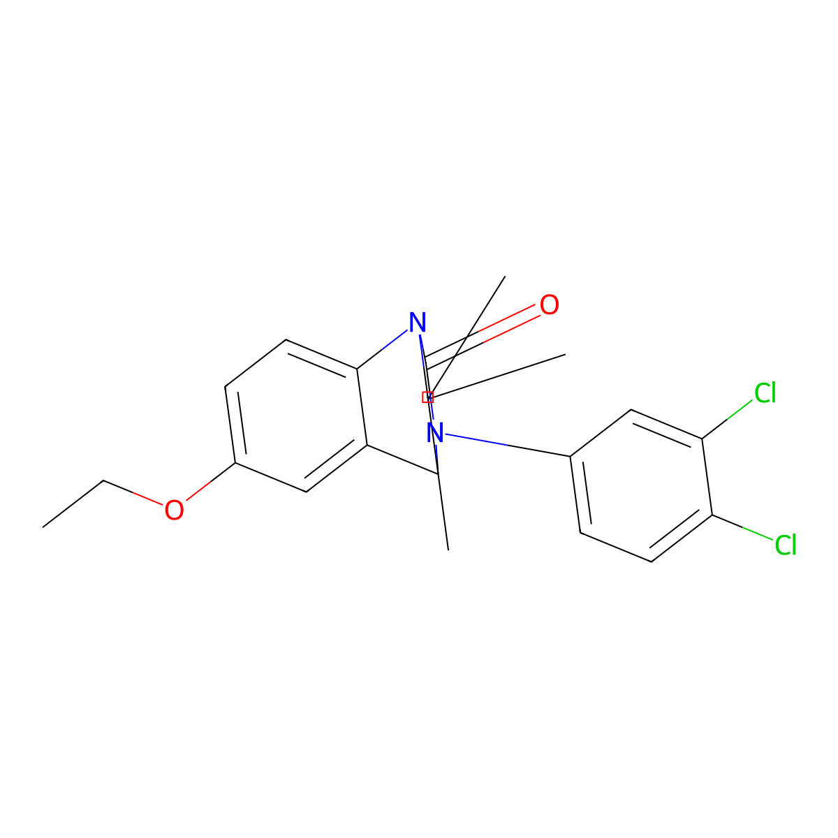 9-(3,4-dichlorophenyl)-6-ethoxy-2,2,4-trimethyl-3,4-dihydro-2H-4,1-(epiminomethano)quinolin-10-one molecular structure, CAS 355430-65-8