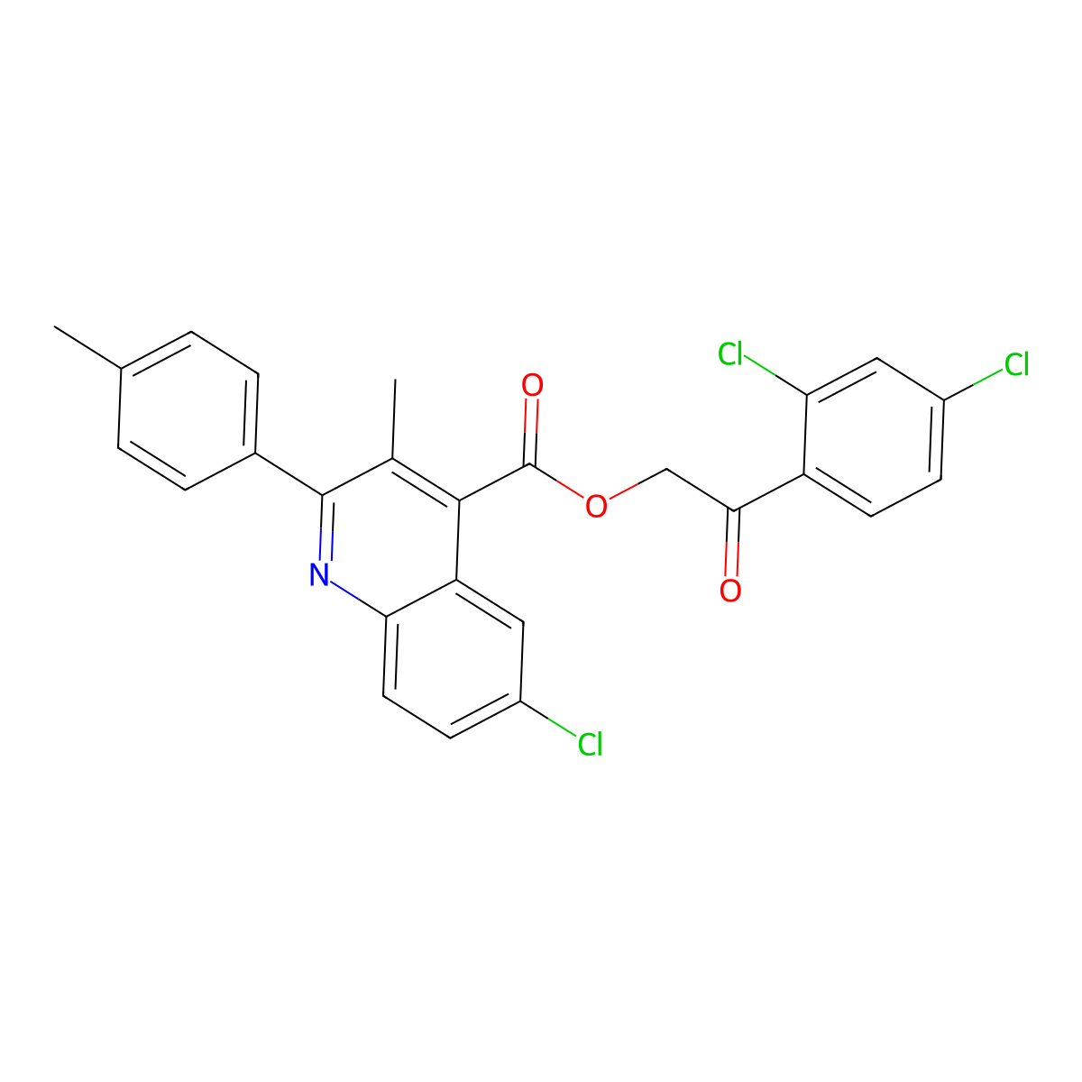 2-(2,4-Dichlorophenyl)-2-oxoethyl 6-CL-3-ME-2-(4-ME-PH)-4-quinolinecarboxylate molecular structure, CAS 355433-07-7
