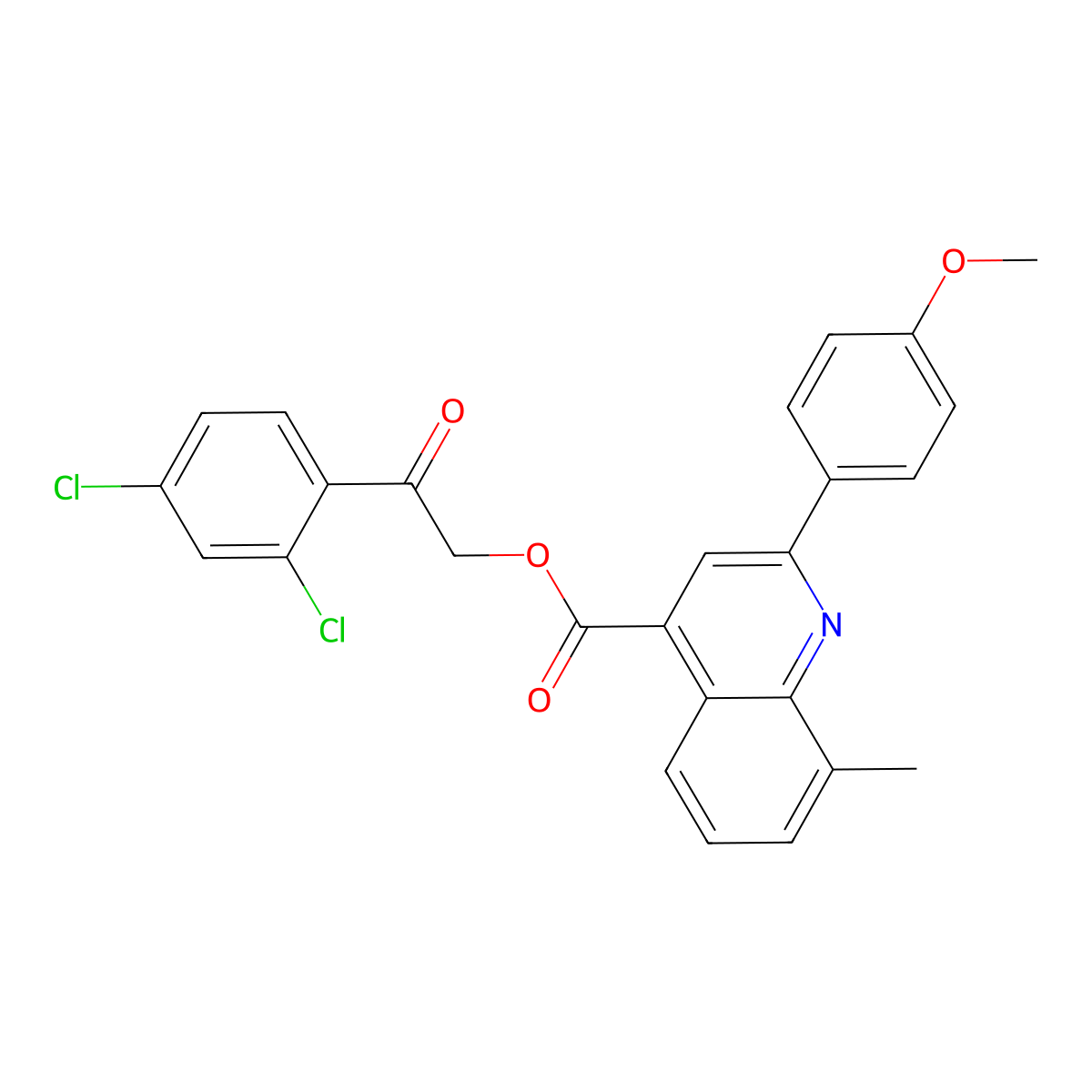 2-(2,4-Dichlorophenyl)-2-oxoethyl 2-(4-methoxy-PH)-8-ME-4-quinolinecarboxylate molecular structure, CAS 355433-11-3