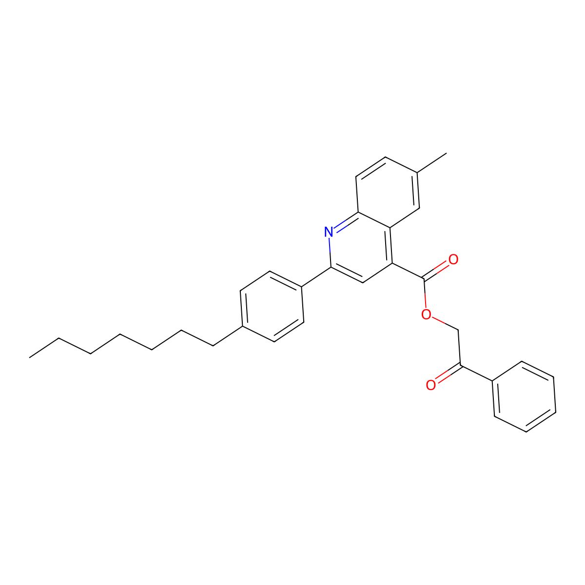 2-Oxo-2-phenylethyl 2-(4-heptylphenyl)-6-methyl-4-quinolinecarboxylate molecular structure, CAS 355433-20-4