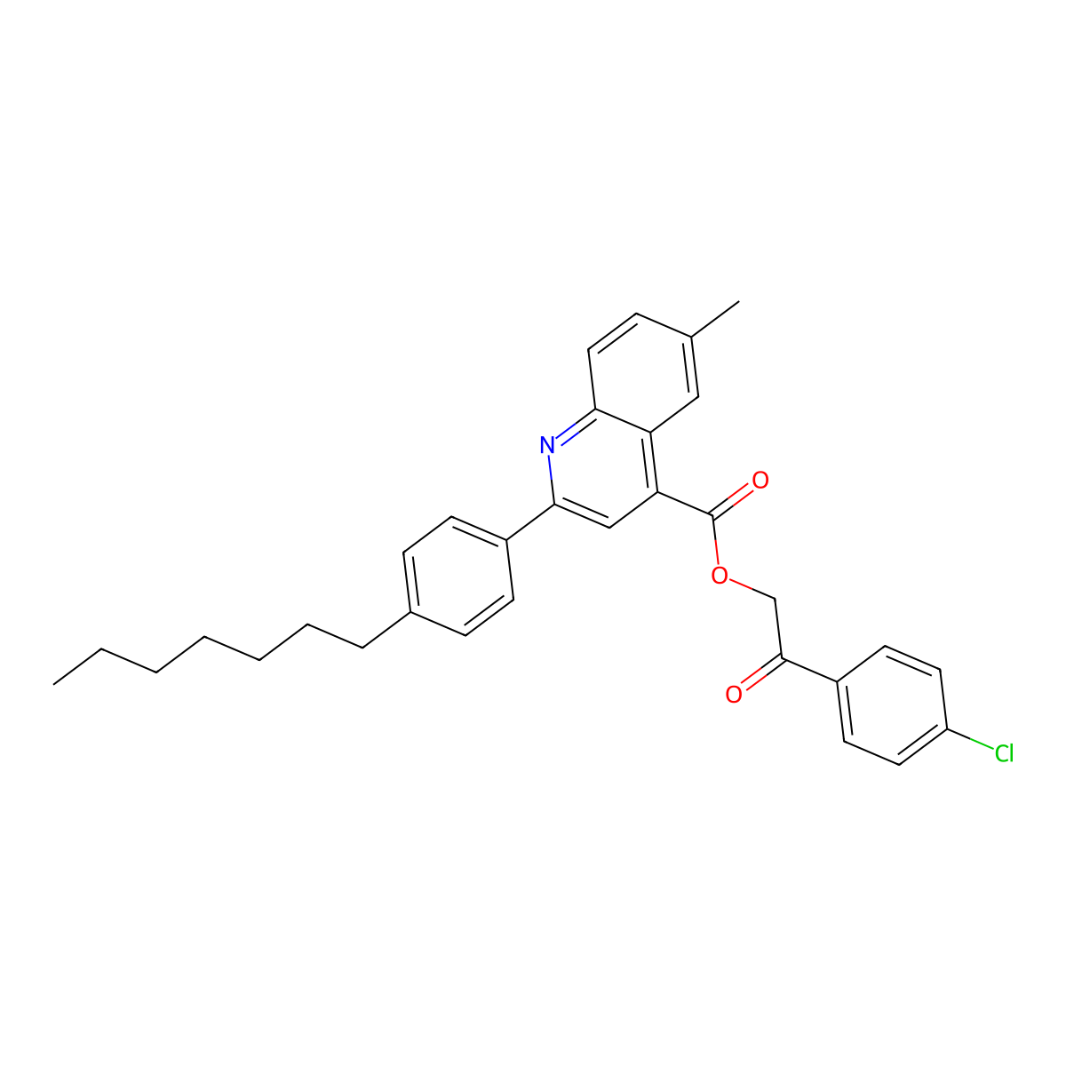 2-(4-Chlorophenyl)-2-oxoethyl 2-(4-heptylphenyl)-6-methyl-4-quinolinecarboxylate molecular structure, CAS 355433-21-5