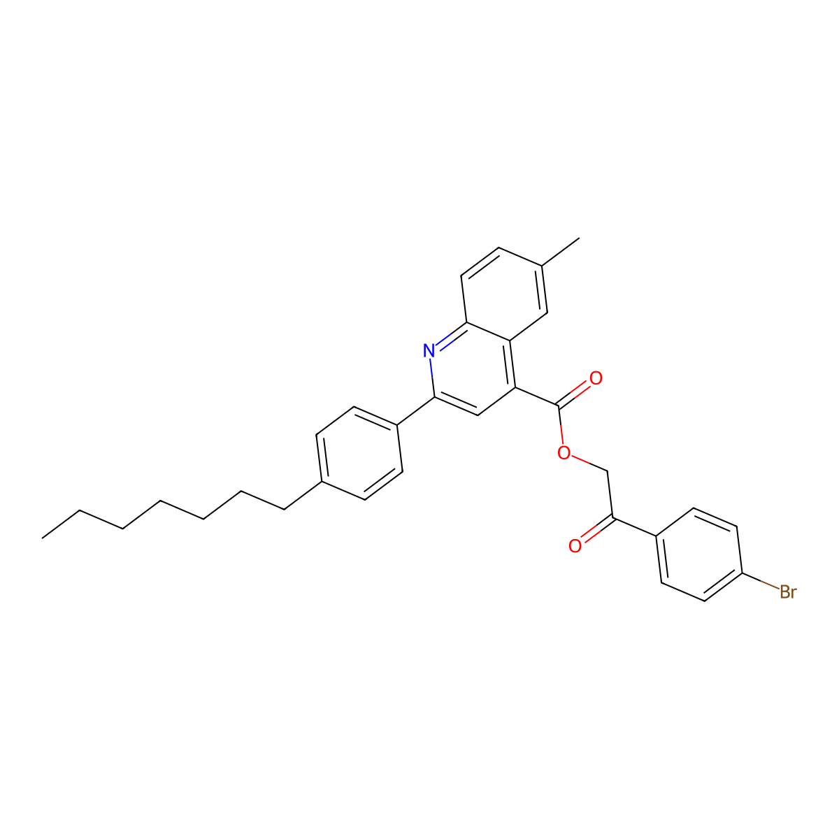 2-(4-Bromophenyl)-2-oxoethyl 2-(4-heptylphenyl)-6-methyl-4-quinolinecarboxylate molecular structure, CAS 355433-22-6