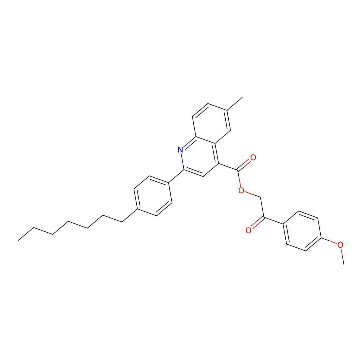 2-(4-Methoxyphenyl)-2-oxoethyl 2-(4-heptylphenyl)-6-ME-4-quinolinecarboxylate molecular structure, CAS 355433-23-7