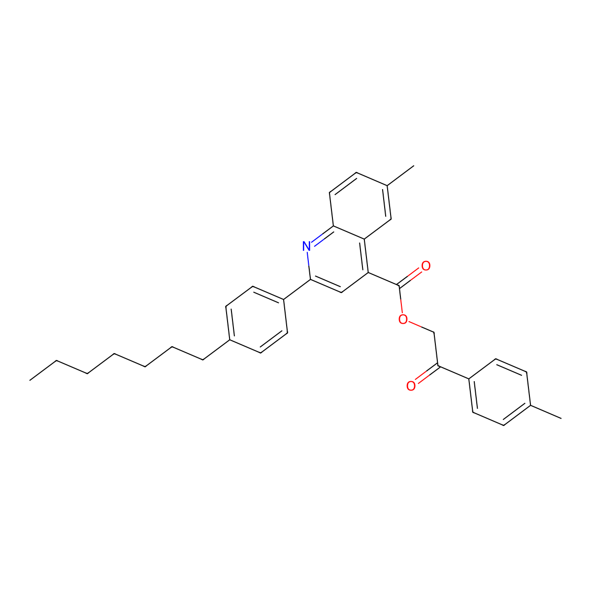 2-(4-Methylphenyl)-2-oxoethyl 2-(4-heptylphenyl)-6-methyl-4-quinolinecarboxylate molecular structure, CAS 355433-24-8