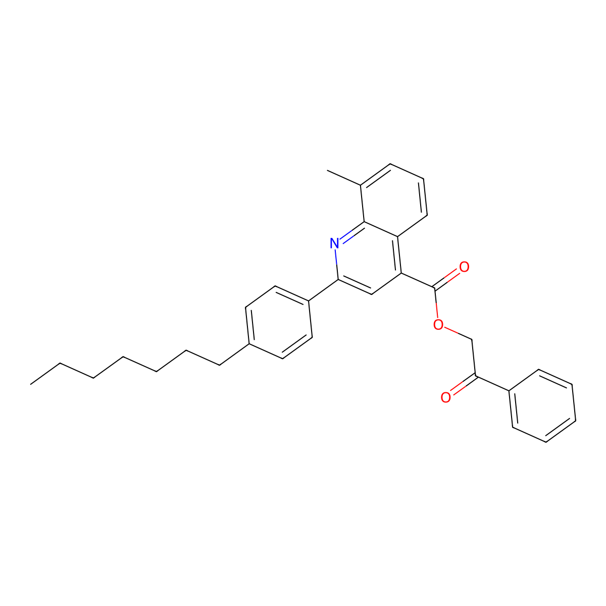 2-Oxo-2-phenylethyl 2-(4-heptylphenyl)-8-methyl-4-quinolinecarboxylate molecular structure, CAS 355433-25-9