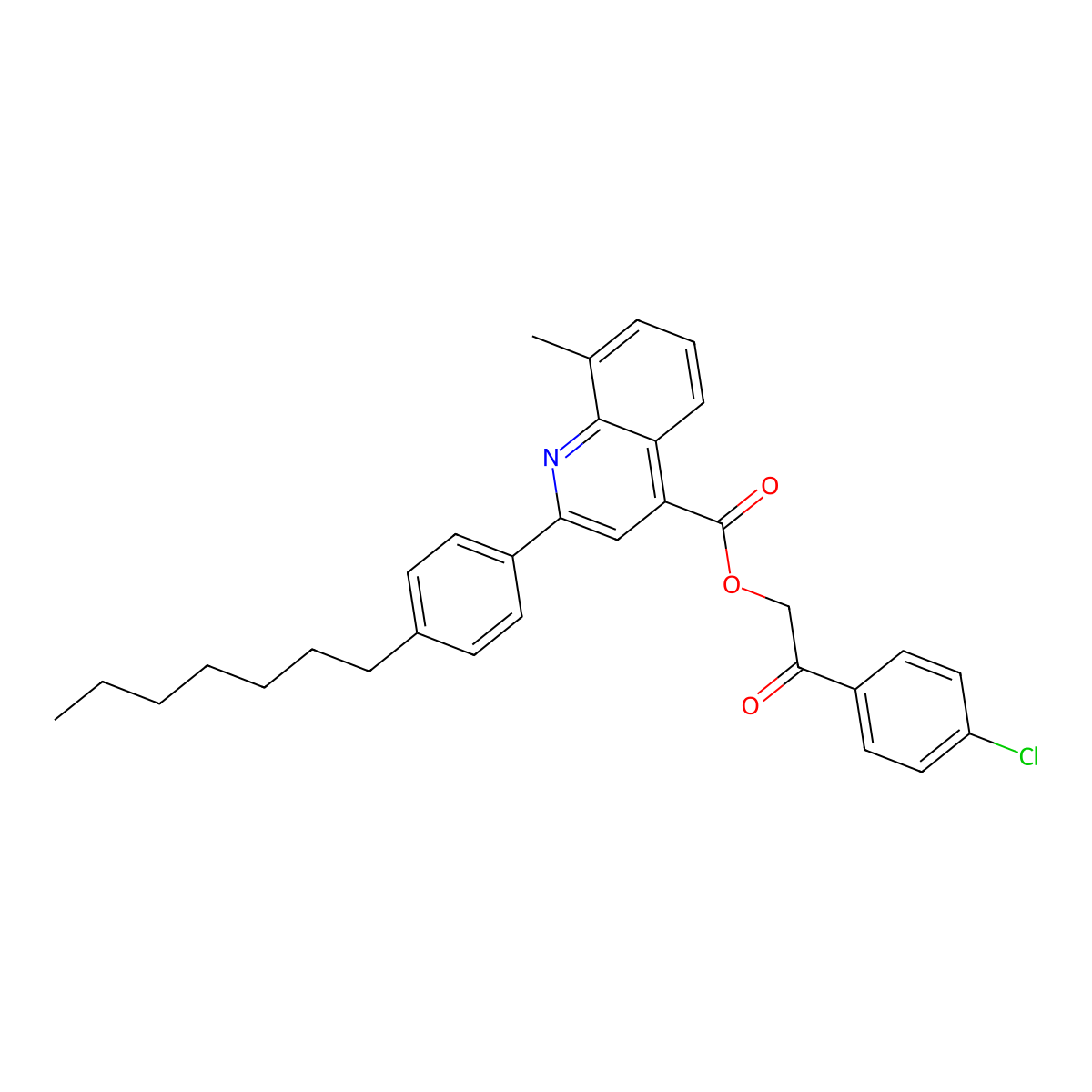 2-(4-Chlorophenyl)-2-oxoethyl 2-(4-heptylphenyl)-8-methyl-4-quinolinecarboxylate molecular structure, CAS 355433-26-0
