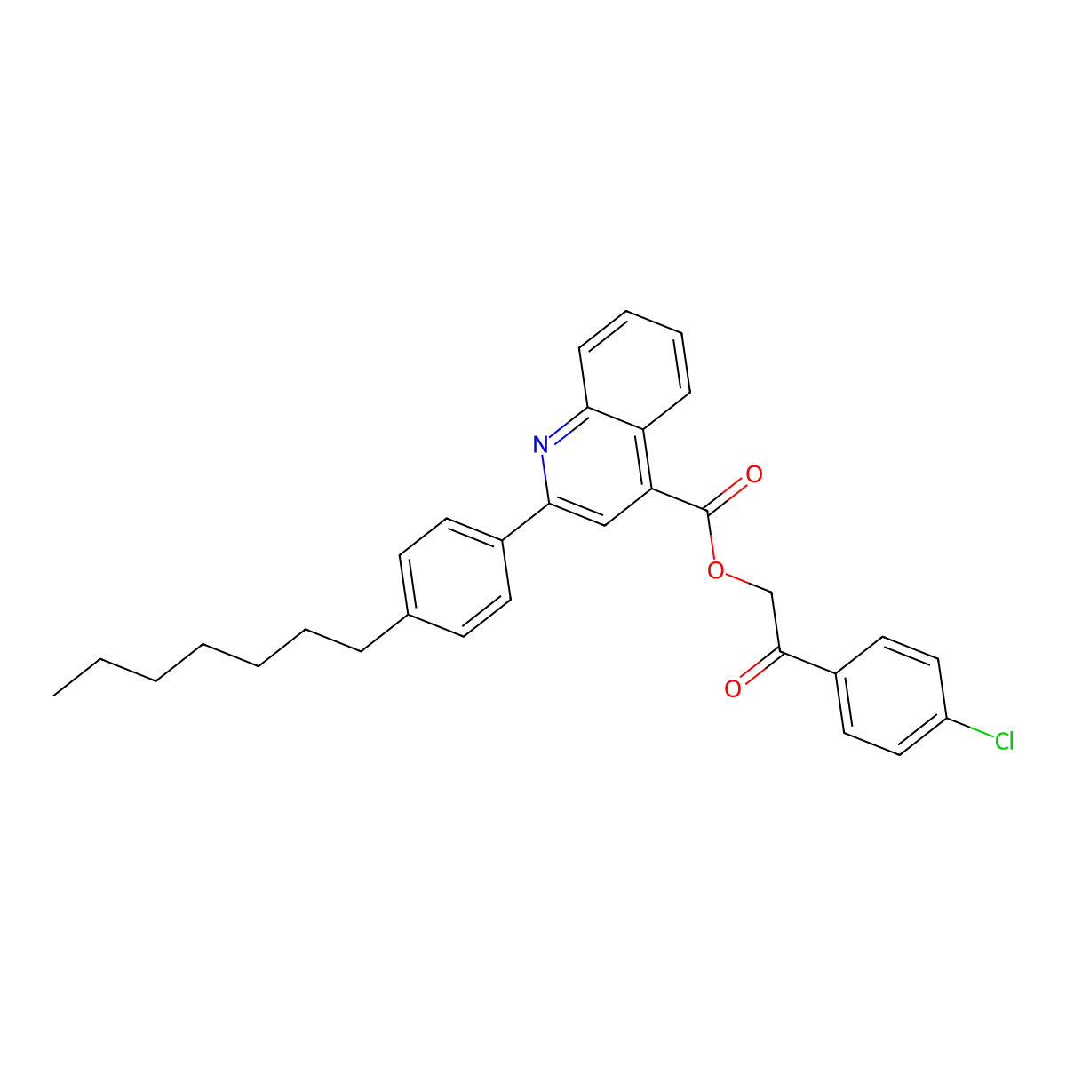 2-(4-Chlorophenyl)-2-oxoethyl 2-(4-heptylphenyl)-4-quinolinecarboxylate molecular structure, CAS 355433-32-8