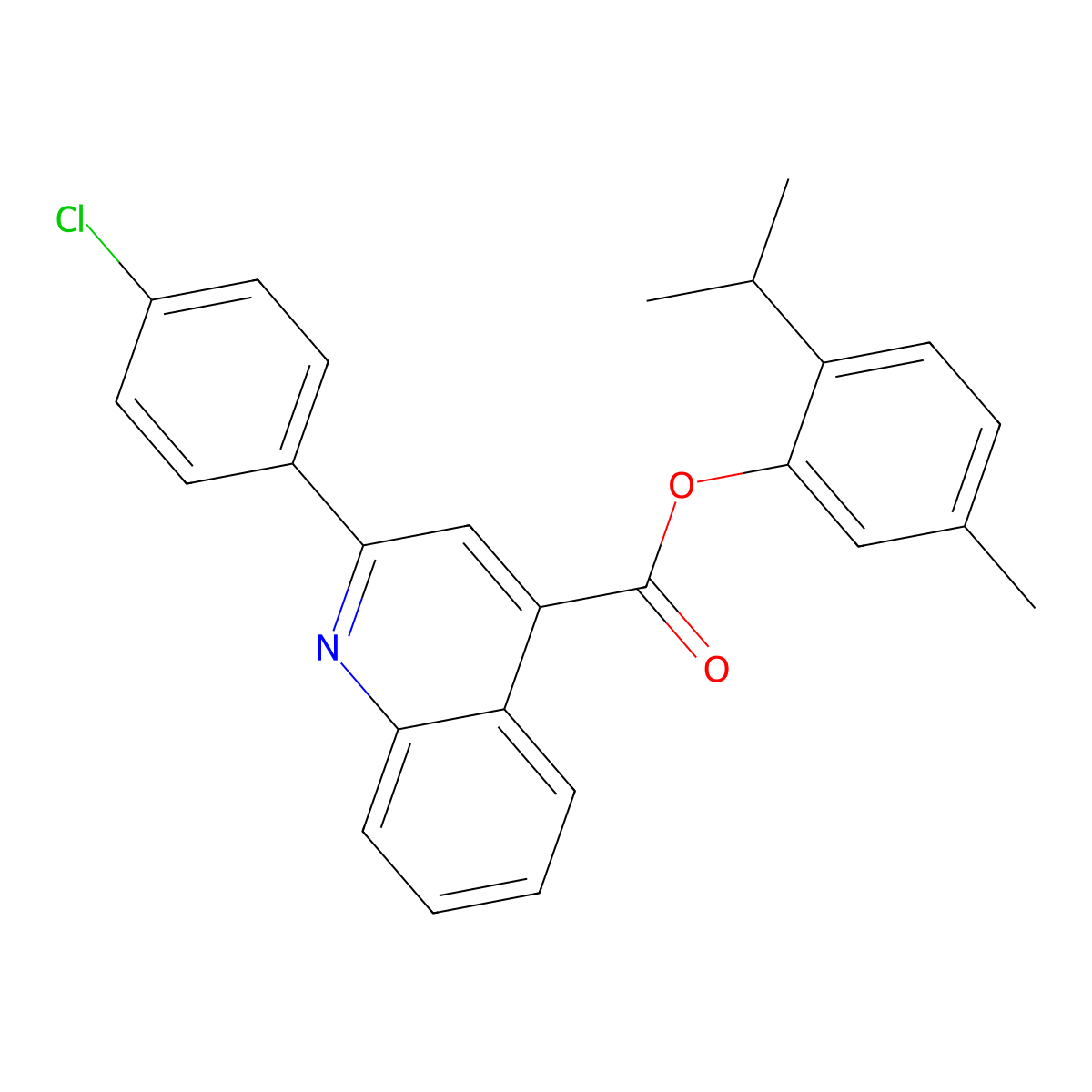 2-Isopropyl-5-methylphenyl 2-(4-chlorophenyl)-4-quinolinecarboxylate molecular structure, CAS 355433-67-9