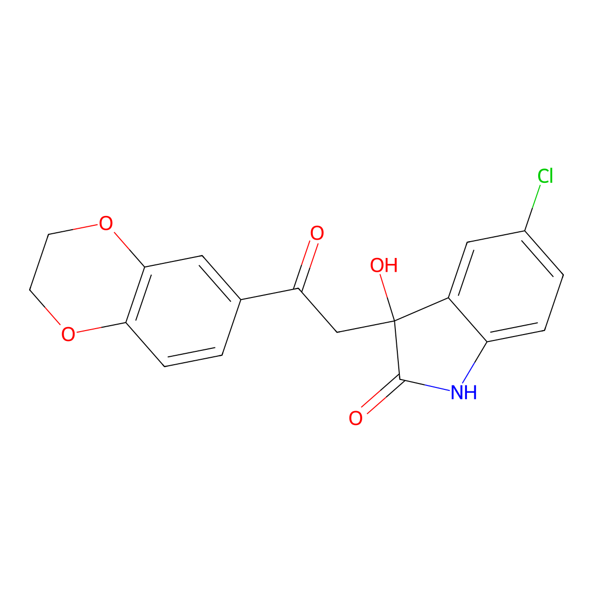 5-chloro-3-[2-(2,3-dihydro-1,4-benzodioxin-6-yl)-2-oxoethyl]-3-hydroxy-1H-indol-2-one molecular structure, CAS 355434-64-9
