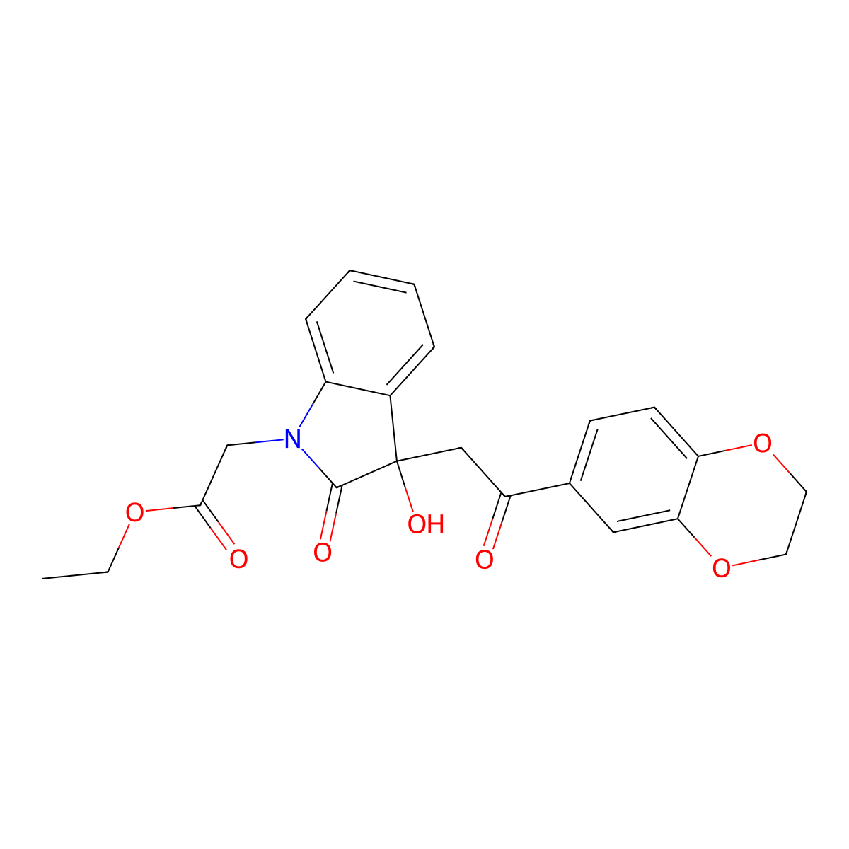 ethyl {3-[2-(2,3-dihydro-1,4-benzodioxin-6-yl)-2-oxoethyl]-3-hydroxy-2-oxo-2,3-dihydro-1H-indol-1-yl}acetate molecular structure, CAS 355434-72-9