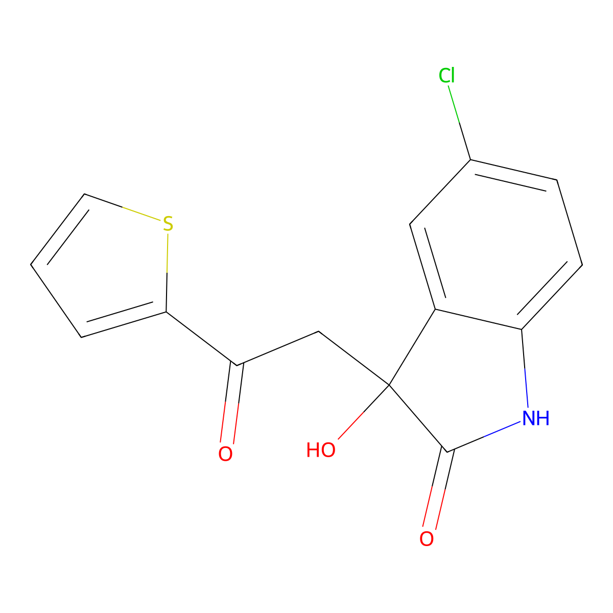 5-chloro-3-hydroxy-3-[2-oxo-2-(thiophen-2-yl)ethyl]-1,3-dihydro-2H-indol-2-one molecular structure, CAS 355434-76-3