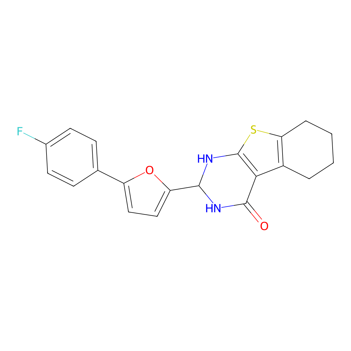 2-[5-(4-fluorophenyl)furan-2-yl]-2,3,5,6,7,8-hexahydro[1]benzothieno[2,3-d]pyrimidin-4(1H)-one molecular structure, CAS 355434-77-4