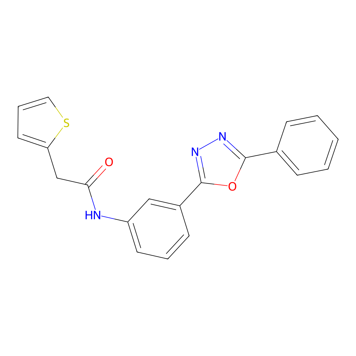 N-[3-(5-phenyl-1,3,4-oxadiazol-2-yl)phenyl]-2-thiophen-2-ylacetamide molecular structure, CAS 355435-32-4