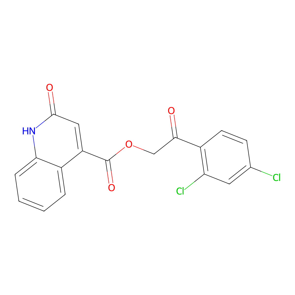 2-(2,4-Dichlorophenyl)-2-oxoethyl 2-hydroxyquinoline-4-carboxylate molecular structure, CAS 355436-47-4