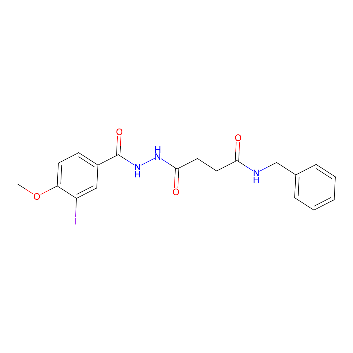 N-benzyl-4-[2-(3-iodo-4-methoxybenzoyl)hydrazino]-4-oxobutanamide molecular structure, CAS 355437-35-3