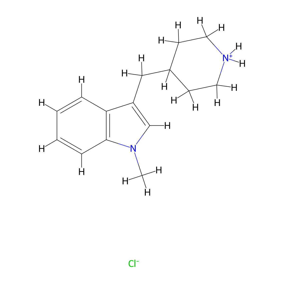 Indole, 1-methyl-3-(4-piperidylmethyl)-, hydrochloride molecular structure, CAS 3558-36-9