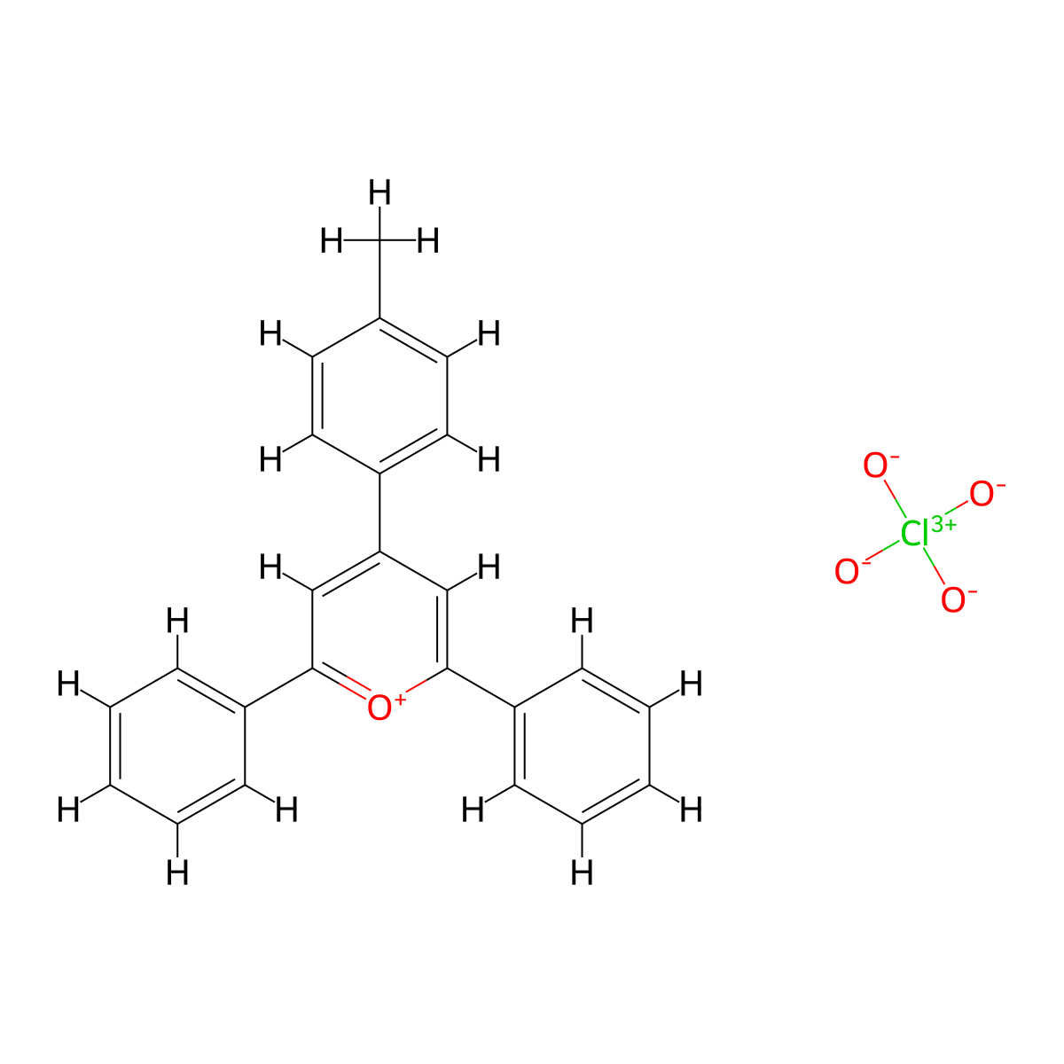 4-(4-Methylphenyl)-2,6-diphenyl-1,4-pyran-1-ylium perchlorate molecular structure, CAS 3558-64-3
